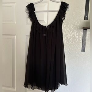 Jennifer Lopez Off the shoulder Black Ruffle Trim baby doll mini Dress